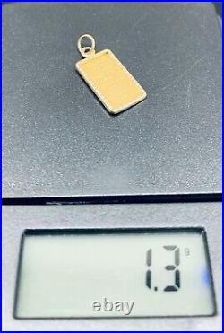 1g Fine Gold Bar Credit Suisse 9999 + 14k Diamond Cut Halo Frame Pendant Charm