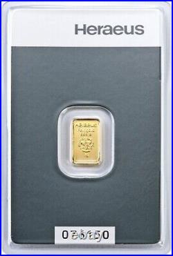 1g Heraeus Gold Bar 1g Fine Gold Bar In Assay 24K Gold Bar 999.9