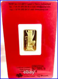 2014 Pamp Gold Lunar Horse 5g. 9999 Fine Gold Bar Assay Card Sealed