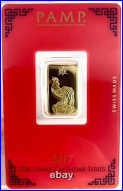 2017 Pamp Gold Lunar Rooster 5g. 9999 Fine Gold Bar Assay Card Sealed