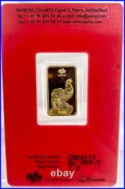 2017 Pamp Gold Lunar Rooster 5g. 9999 Fine Gold Bar Assay Card Sealed