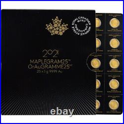 2021 25x1 gram Gold Maplegram25 RCM Royal Canadian Mint. 9999 Fine in Assay