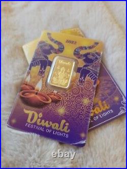 2022 PAMP Diwali Festival of Lights. 9999 Fine 5 g Gold Bar OGP