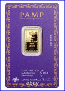 2022 PAMP Diwali Festival of Lights. 9999 Fine 5 g Gold Bar OGP SKU70050