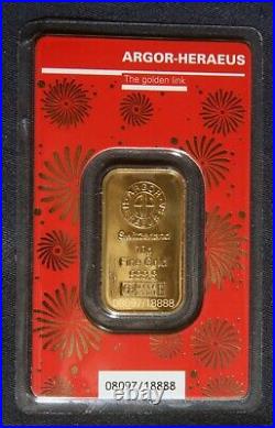 2024 Year of the Dragon 10 Gram ARGOR-HERAEUS. 9999 Fine Gold Bar Lot 260138