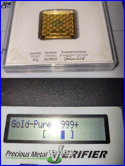 20 g gram Gold Bar Geiger Mint Germany. 9999 Fine Sealed in Assay Card