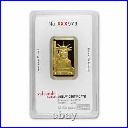 20 gram Credit Suisse Statue of Liberty. 9999 Fine Gold Bar In Assay Card