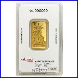 20 gram Credit Suisse Statue of Liberty Gold Bar. 9999 Fine (In Assay)