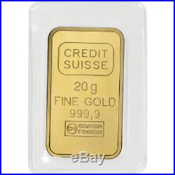20 gram Gold Bar Credit Suisse Statue of Liberty 999.9 Fine Sealed with Assay