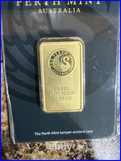 20 gram Gold Bar Perth Mint 99.99 Fine in Assay