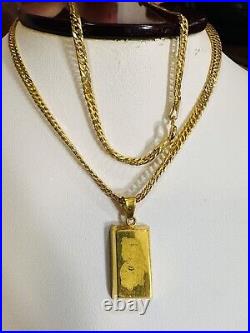 21K Saudi Fine Gold Fortuna Bar Necklace 18 Long Women's 3.2mm 7.7g