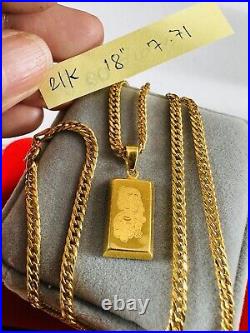 21K Saudi Fine Gold Fortuna Bar Necklace 18 Long Women's 3.2mm 7.7g