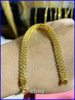 22K Pure Yellow Saudi Gold Fine 916 Womens Flat Bracelet SM/MED 7 6.5mm 11.23g