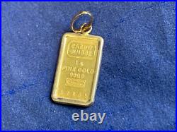 24K & 14K Yellow Gold Ingot Charm 1.27g Fine Jewelry Credit Suisse Gold Bar 24K & 14K Yellow Gold Ingot Charm 1.27g Fine Jewelry Credit Suisse Gold Bar