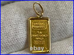 24K & 14K Yellow Gold Ingot Charm 1.27g Fine Jewelry Credit Suisse Gold Bar 24K & 14K Yellow Gold Ingot Charm 1.27g Fine Jewelry Credit Suisse Gold Bar