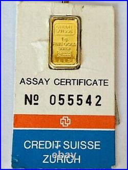 24K 1G Pure Fine Gold Swisse Ingot Bar Pendant 999.9