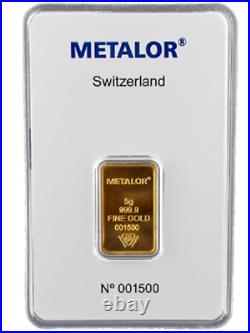24 K GOLD BULLION BAR 999,9 Metalor Suisse 5 Gram BRAND NEW FINE GOLD SEALED