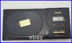 24k 5 Gram Credit Suisse Fine Gold Bar Pendant Charm with 14k Yellow Gold Bezel