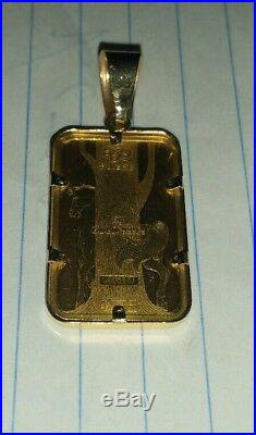 24k 99.99 Fine Gold Lunar Horse 5g Bar in 14k Gold Pendant Case