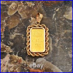 24k Yellow Gold Credit Suisse Fine Ingot Bar 14k Rope Bezel Frame Charm/Pendant 24k Yellow Gold Credit Suisse Fine Ingot Bar 14k Rope Bezel Frame Charm/Pendant