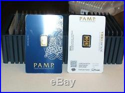 25 1 gram Gold Bar PAMP Suisse Lady Fortuna. 9999 Fine (In Assay) & Case