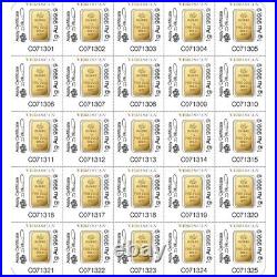 25 X 1 Gram Gold Bar Divisible PAMP Suisse MULTIGRAM. 9999 Fine Gold Bar