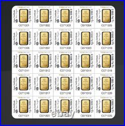 25 X 1 Gram Gold Bar Divisible PAMP Suisse MULTIGRAM. 9999 Fine Gold Bar