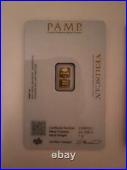 2X 1 gram Gold Bar PAMP Suisse Perth Mint 999.9 Fine in Sealed Assay