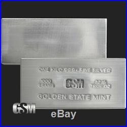 2 1 Kilo (32.15 oz.). 999 Fine Silver Bars(extruded)-Golden State Mint-Delayed