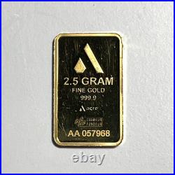 2.5G Gold Bar. 999 Fine Gold Acre PAMP AA057968