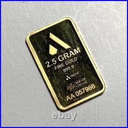 2.5G Gold Bar. 999 Fine Gold Acre PAMP AA057968