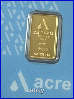 2.5 Gram Acre Limited Edition 999.9 Fine Gold Bar Sealed Blue Card 2.5 Gram Acre Limited Edition 999.9 Fine Gold Bar Sealed Blue Card