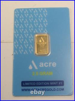 2.5 Gram Acre Limited Edition 999.9 Fine Gold Bar Sealed Blue Card