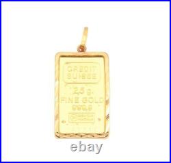 2.5 Gram Credit Swiss. 999 Fine Gold Bullion Bar 22k Pendant 3.23 Grams total 2.5 Gram Credit Swiss. 999 Fine Gold Bullion Bar 22k Pendant 3.23 Grams total