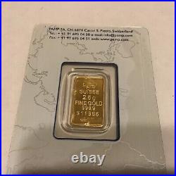 2.5 Gram Gold Bar PAMP Suisse Fortuna 999.9 Fine in Sealed Assay Sigma Tested