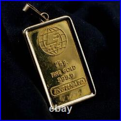 2.5 Gram Gold Engelhard Bar. 999 Fine Encased in 14k Gold Bezel/Pendant N1290