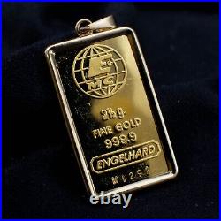 2.5 Gram Gold Engelhard Bar. 999 Fine Encased in 14k Gold Bezel/Pendant N1292