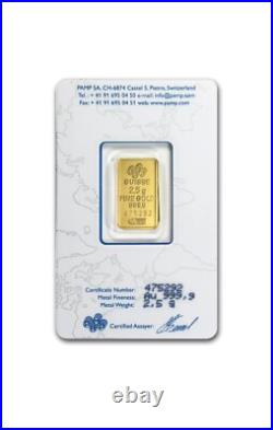 2.5 Gram PAMP Suisse Lady Fortuna 999,9 Fine Gold Bar Sealed in Assay Card 2.5 Gram PAMP Suisse Lady Fortuna 999,9 Fine Gold Bar Sealed in Assay Card