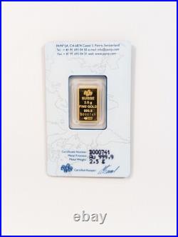 2.5 Gram PAMP Suisse Lady Fortuna 999,9 Fine Gold Bar Sealed in Assay Card 2.5 Gram PAMP Suisse Lady Fortuna 999,9 Fine Gold Bar Sealed in Assay Card