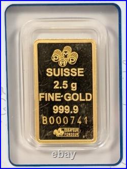 2.5 Gram PAMP Suisse Lady Fortuna 999,9 Fine Gold Bar Sealed in Assay Card 2.5 Gram PAMP Suisse Lady Fortuna 999,9 Fine Gold Bar Sealed in Assay Card