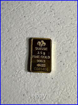 2.5 Gram Pamp Suisse. 9999 Fine Gold Bar Fortuna Veriscan