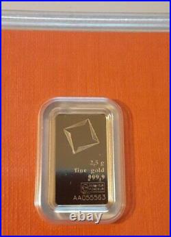 2.5 Gram Valcambi bar. 9999 Fine Gold Bar in Assay card