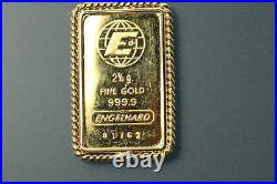 2.5 Grams 999.9 Fine Gold Bar In A 14k Yellow Gold Bezel Pendant 3.8 G (PEN9333)