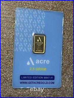 2.5 gram Acre. 9999 Fine gold bar Limited Edition # 1 In Assay Card