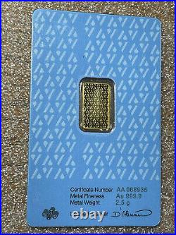 2.5 gram Acre. 9999 Fine gold bar Limited Edition # 1 In Assay Card