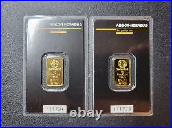 (2) 5 gram Argor Heraeus Kinebar HOLOGRAM Gold Bar. 9999 Fine 10 g TOTAL