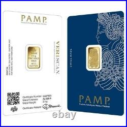 2.5 gram Gold Bar PAMP Suisse Fortuna 999.9 Fine Box of 25