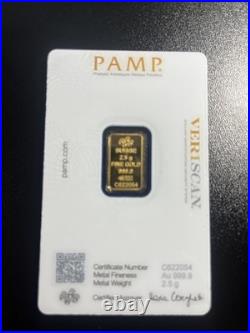 2.5 gram Gold Bar PAMP Suisse Lady Fortuna. 9999 Fine in Sealed Assay #1