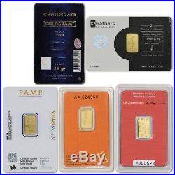 2.5 gram Gold Bar Random Brand Secondary Market 999.9 Fine in Assay