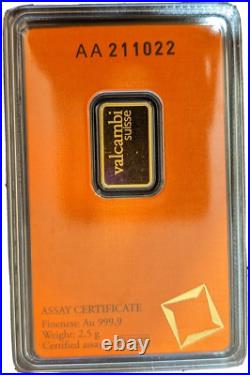 2.5 gram Gold Bar Valcambi Suisse MINT 999.9 Fine Sealed Assay Certified Rare +